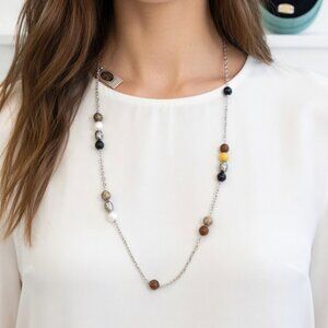 NWT Fossil Beaded Necklace with Original "Finch Seed Mix" Novelty Tin